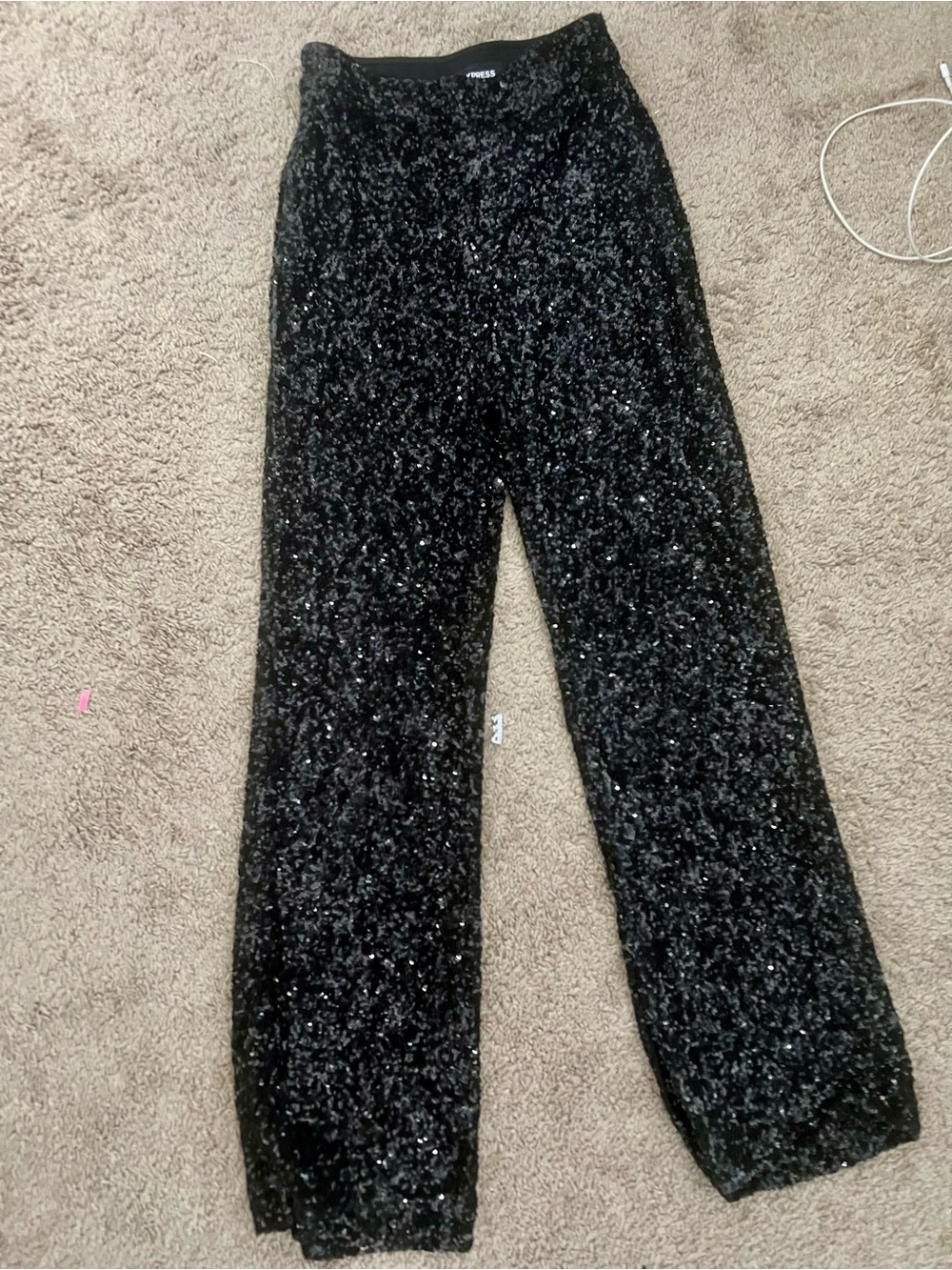 Express Black Sequin Wide-Leg Pants